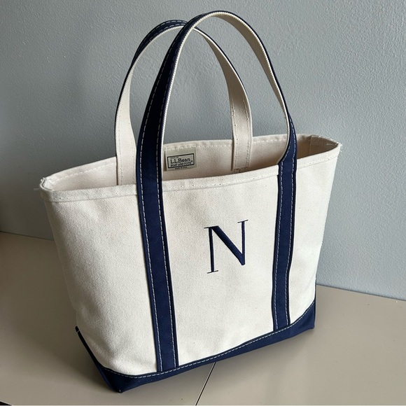 L.L. Bean Boat and Tote Open-Top Made in USA Monogram “N” Navy Regular Medium - Picture 3 of 5